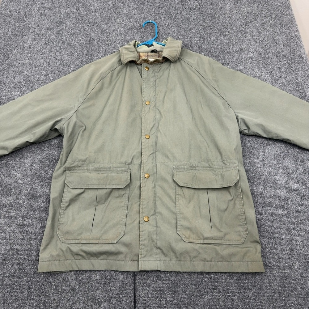 Vintage Woolrich Field Jacket Mens L Green Poly Cotton Plaid Wool Lined Gorpcore
